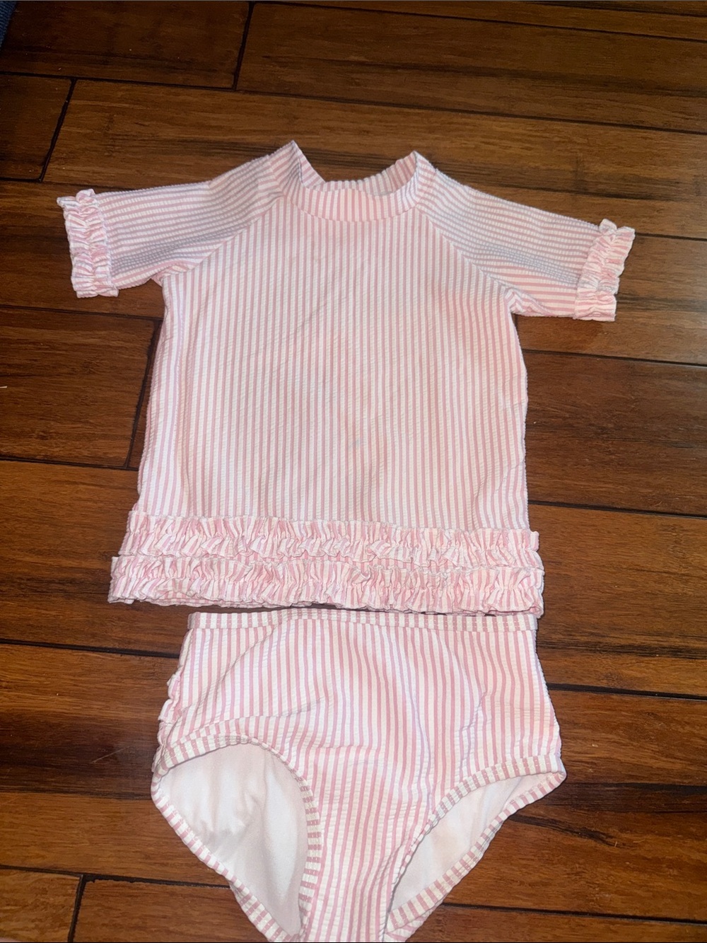 Ruffle butts pinstripe two piece